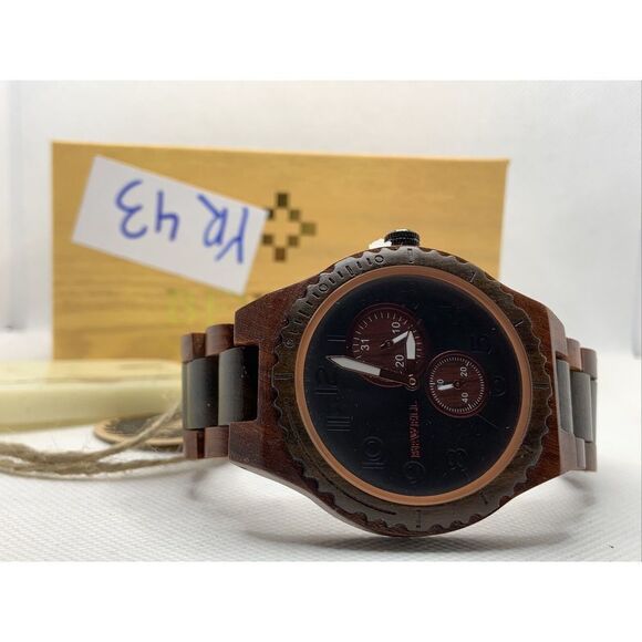 BEWELL W154A Men's Red/Black Sandalwood Analog Dial Quartz Wrist Watch YR43 - Picture 6 of 11